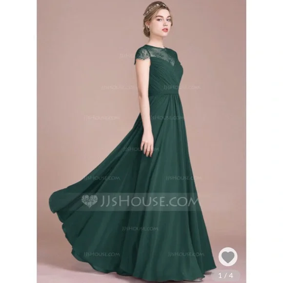 JJ's House | Dresses | Jjs House Green Floorlength Chiffon Lace Size 6 |  Poshmark
